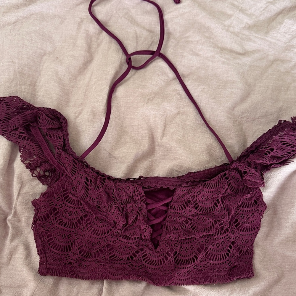 Lace Halter Crop Top in Burgundy